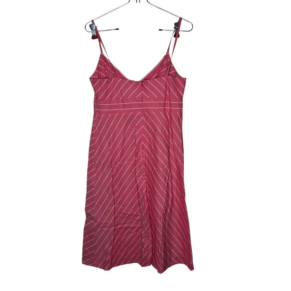 J.Crew‎ Women Dress Petite V Neck A-Line Midi Sleeveless Striped Pink White P6